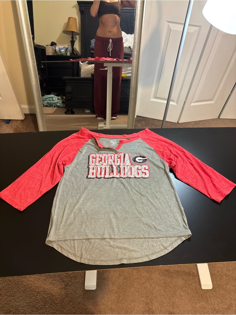 Rivalry Threads Georgia Bulldogs Raglan Tee in Gray and Red